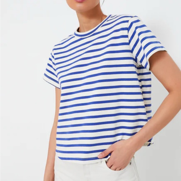 AYR Tops - AYR White Tee with Blue and Red Stripes-NWOT